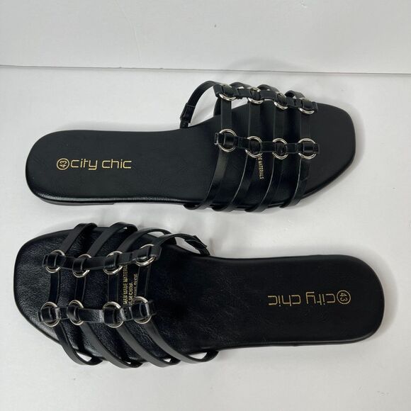 New Women’s Evans City Chic Black WIDE FIT Nova Slide Sandals Size 43 #360 - Picture 6 of 12